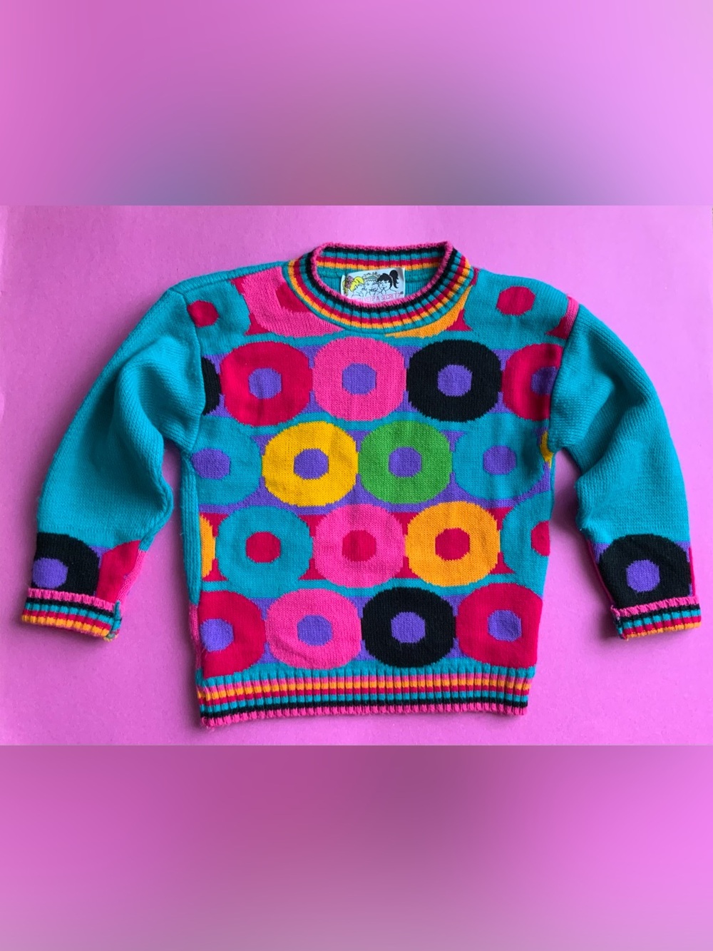 Vintage 90s Colourful Circle-Pattern Crewneck Sweater